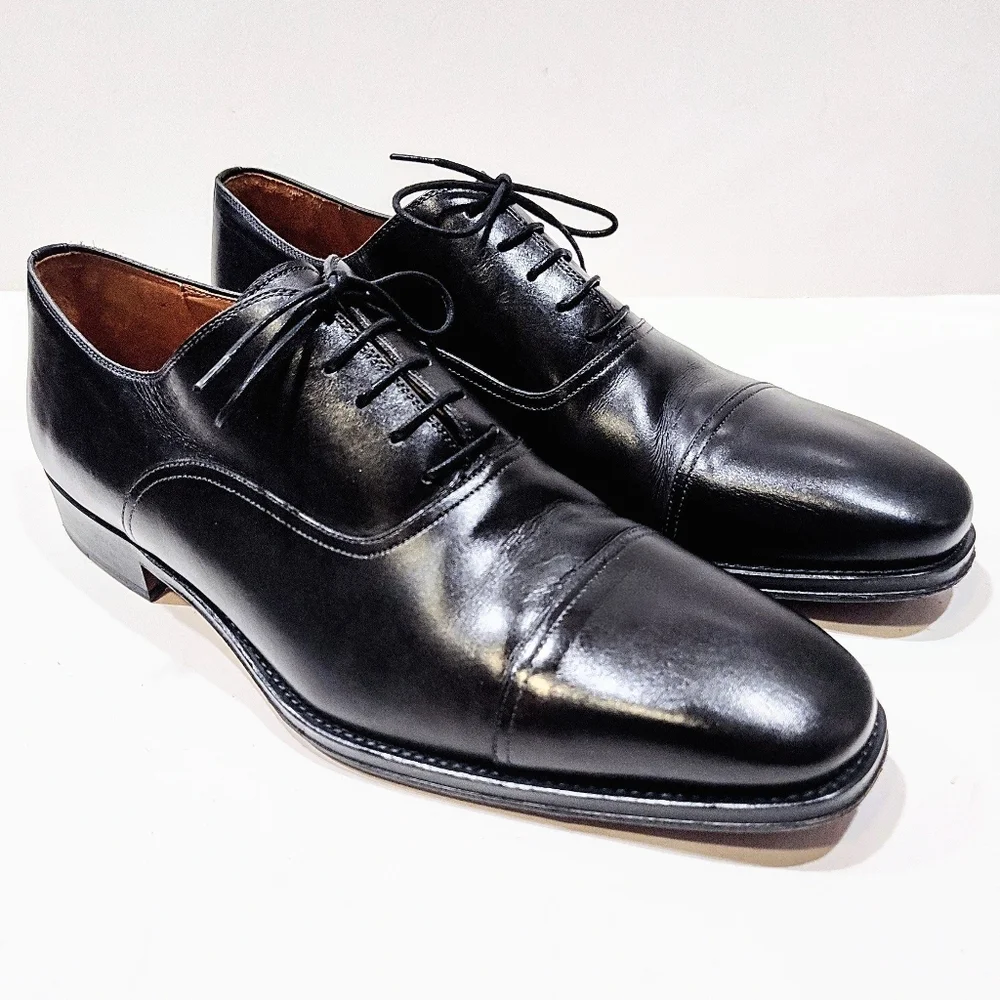Magnanni Alpin Black Leather Cap Toe Oxford Dress Shoes Men 14M 18437 Made Spain